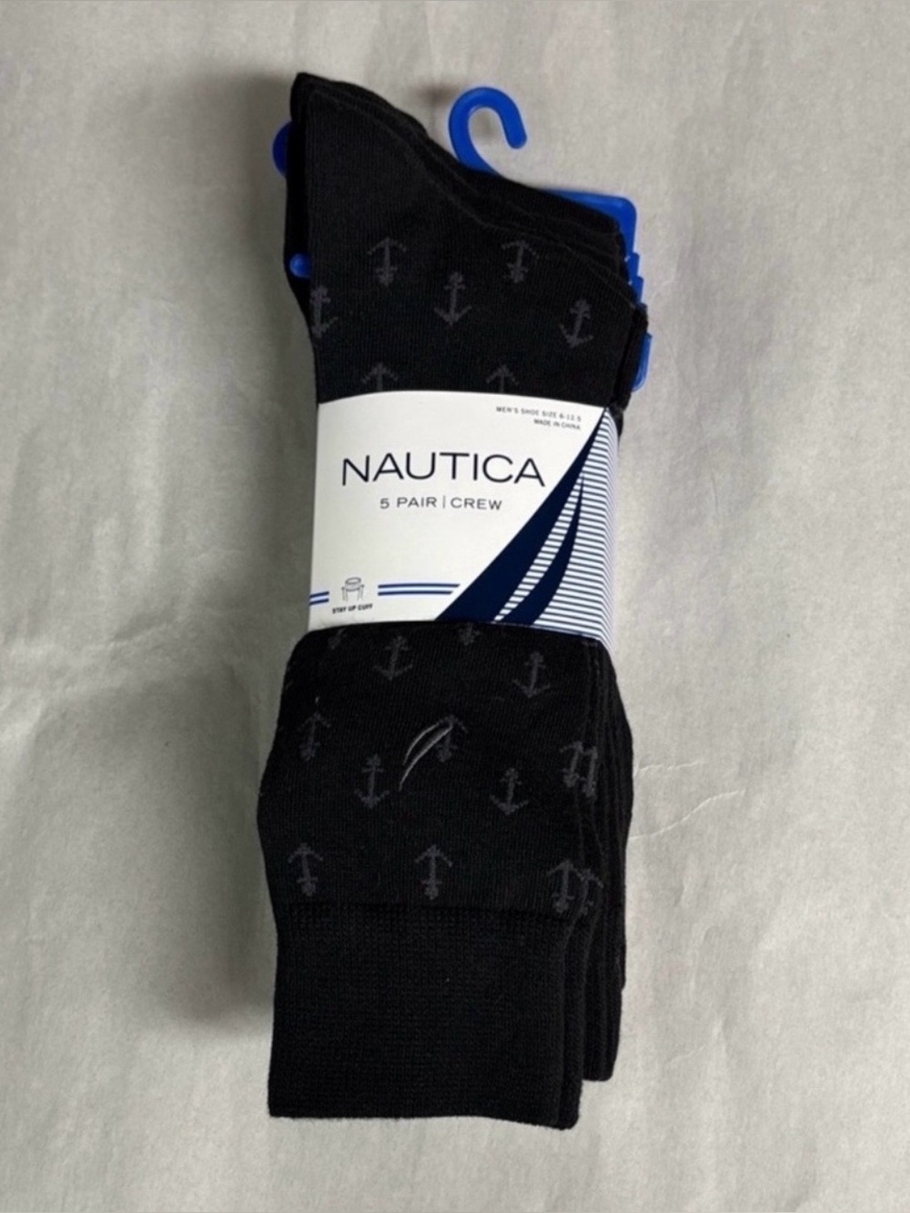 New Nautica Socks Men’s 5 Pair Black Crew Sock Business Casual Dress Activewear